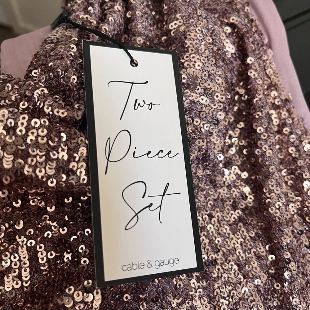 NWT Rose Gold Sequin Sleeveless Two Piece Set Evening Summer Dress Classic large - Picture 8 of 10